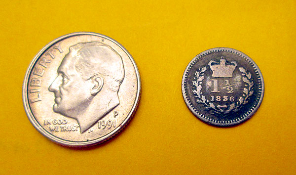 1 1/2 pence compared to dime