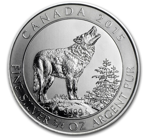 canadian grey wolf silver coin obverse