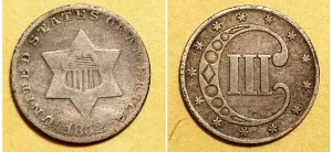 1852 silver 3 cent piece