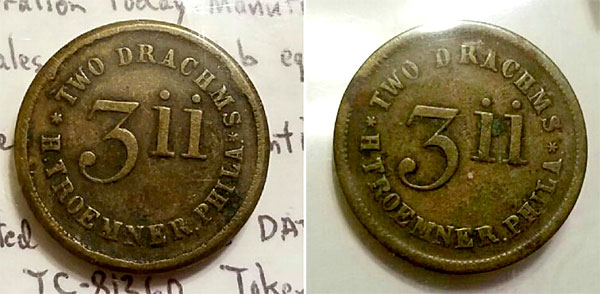 2 drachms apothecary weight token