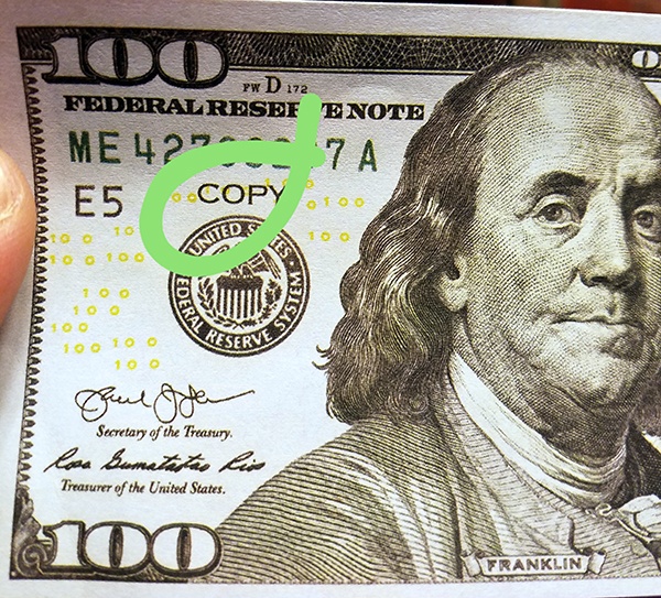 $100 bill fake copy