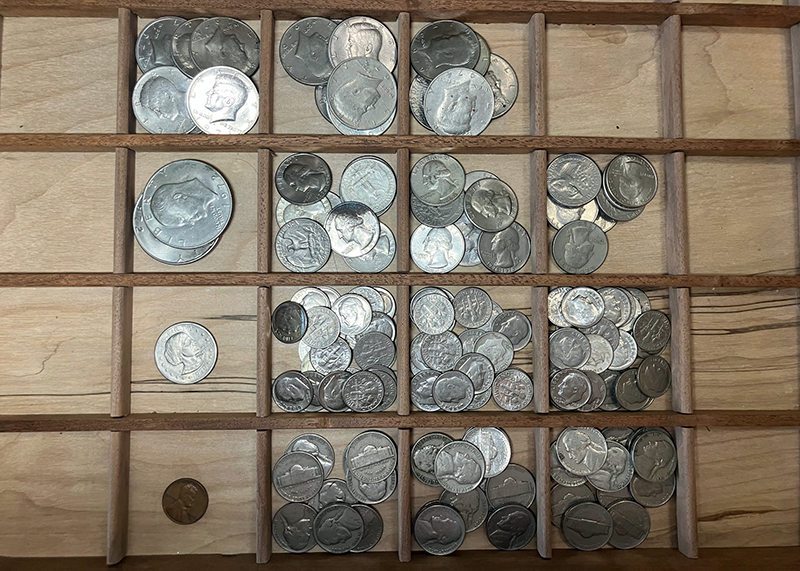 coin board coins sorting