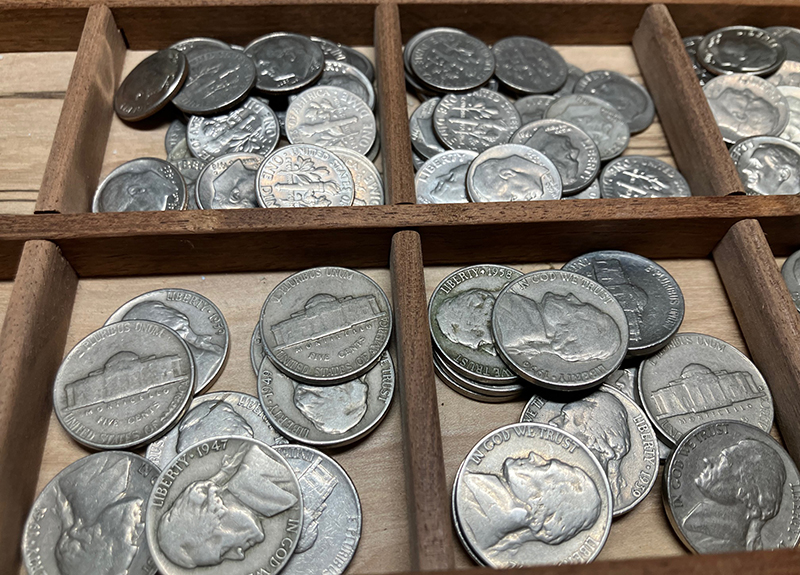 coin board nickels sorting