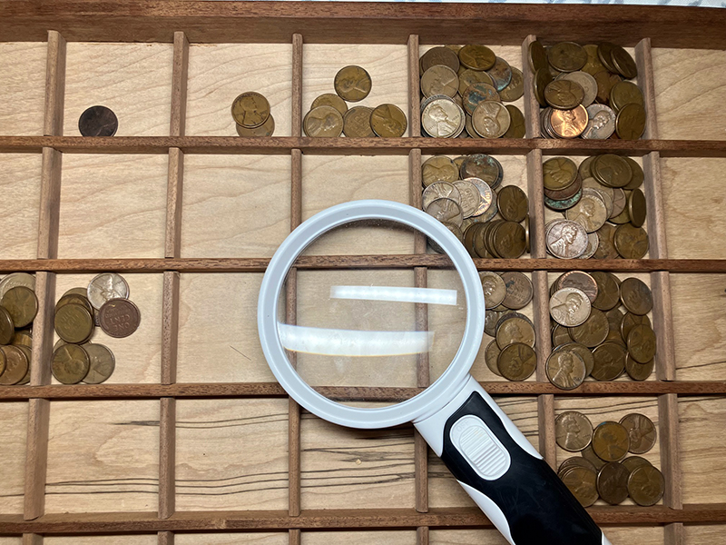 coin board pennies sorting