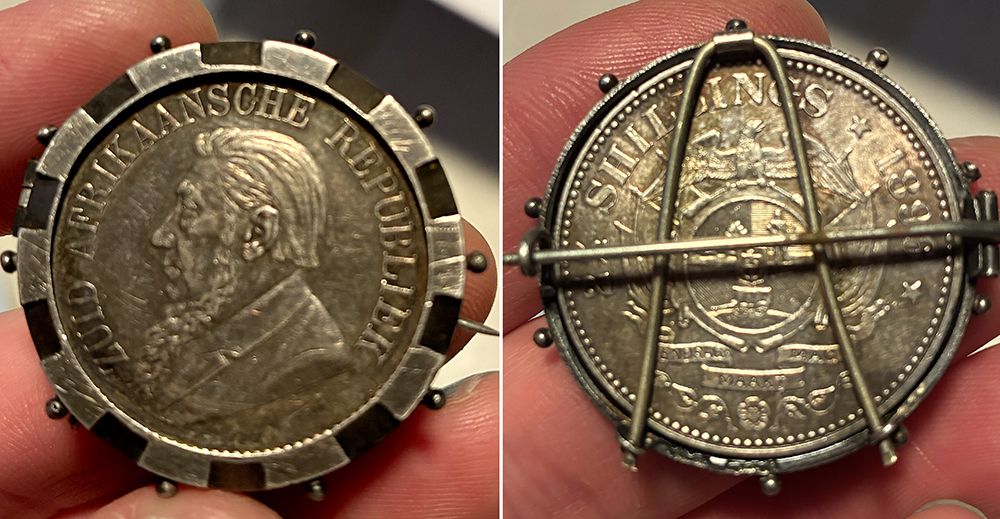 south african silver shillings brooch